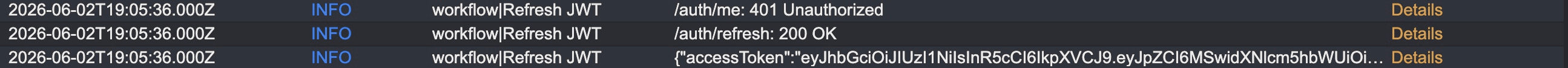 Workflow log output.